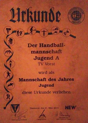 A-Jugend Mannschaft des Jahres 2014 A-Jugend Mannschaft des Jahres 2014