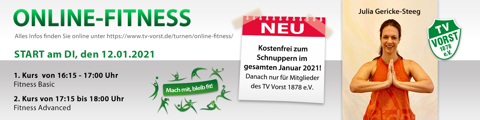 Online-Fitness beim TV Vorst mit Julia Gericke-Steeg