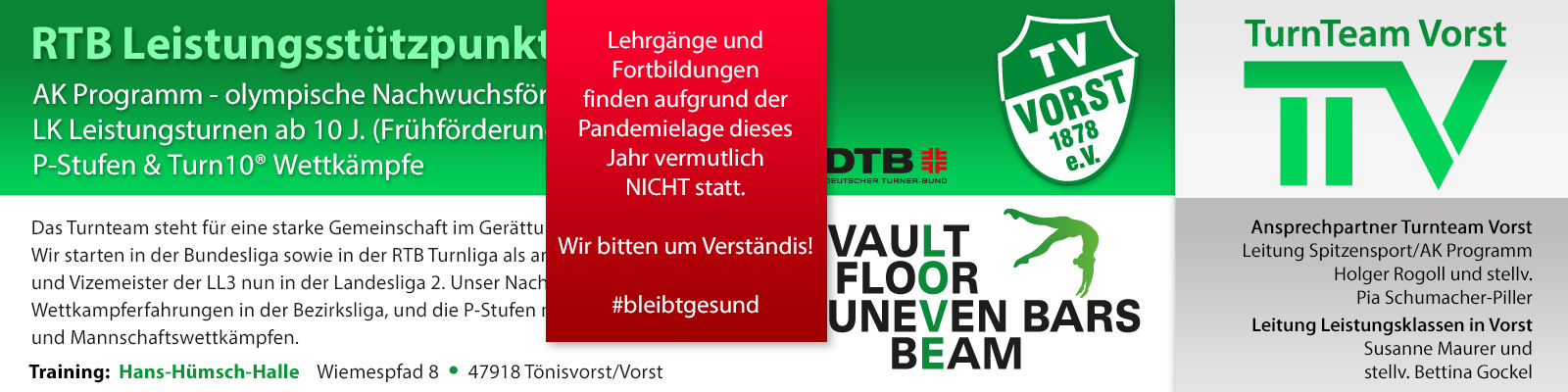 Aufgrund der Pandemielage finden in Vorst derzeit keine Lehrgänge bzw. Fortbildungen an