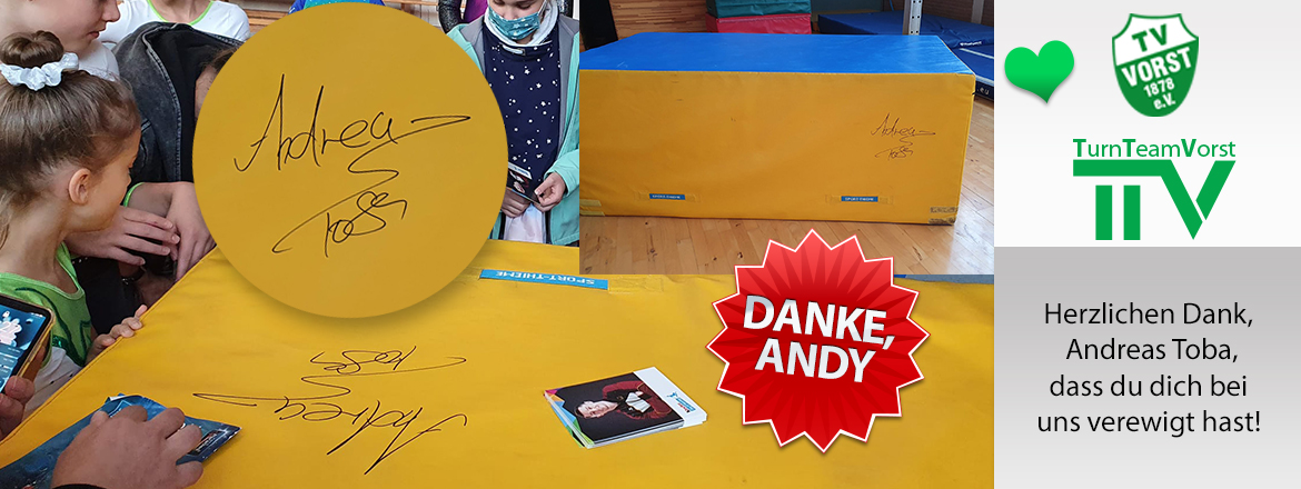 Olympionike Andy Toba signiert Turnblock - Special Autogramm